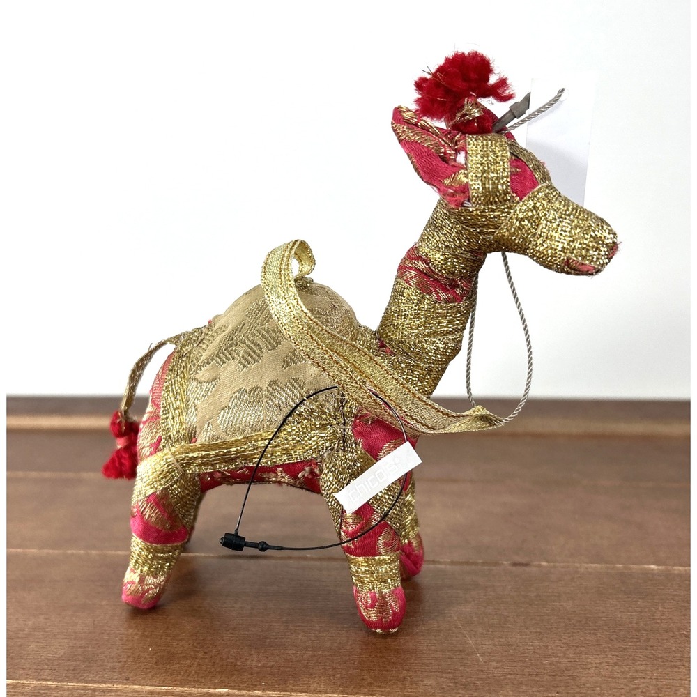 Chico's Camel Llama Red & Gold Christmas‎ Tree Ornament Decor